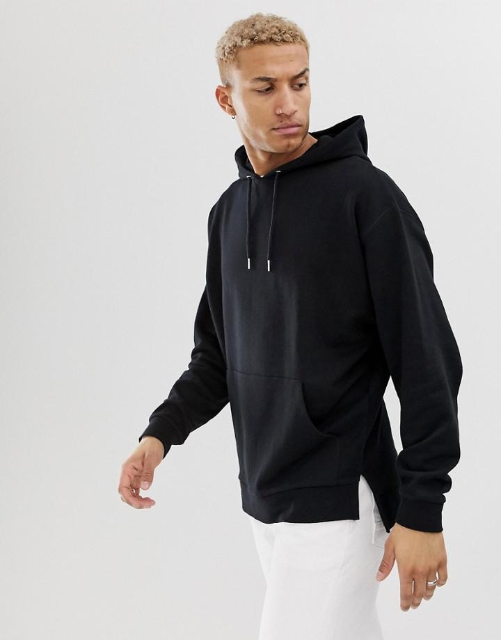 Asos Design Oversized Hoodie With Step Hem In Black