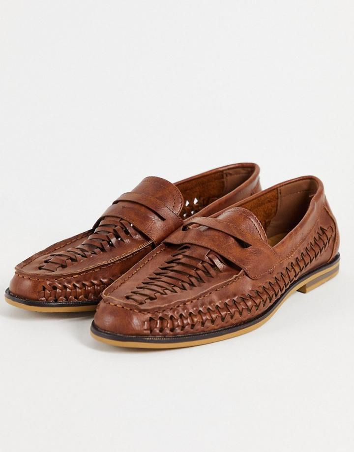 Topman Tan Weave Morgan Saddle Loafers-brown