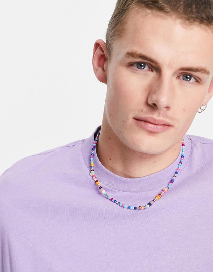 Asos Design Necklace With Multicolor Beads
