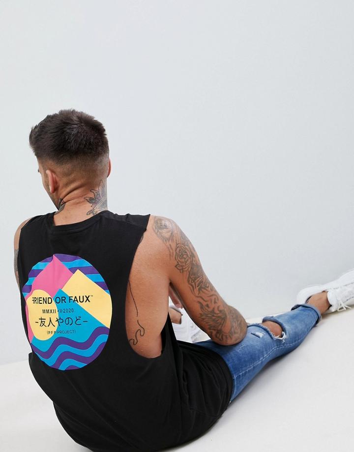 Friend Or Faux Sanko Back Print Sleeveless T-shirt Tank - Black