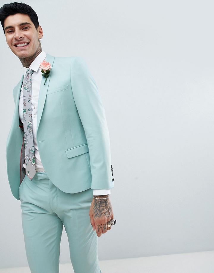 Twisted Tailor Wedding Super Skinny Suit Jacket In Light Green - Green