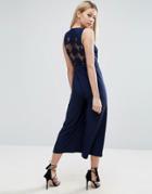 Asos Jumpsuit With Lace Back And Culotte Leg - Navy