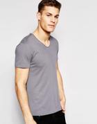 Esprit V-neck Short Sleeve T-shirt With Roll Sleeve - Gray