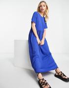 Pieces Pernua Smock Midi Dress In Blue