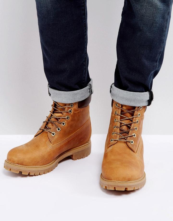 Timberland Heritage 6 Inch Premium Grain Leather Boots - Brown