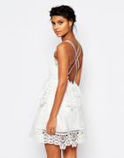 Self Portrait Lace Trimmed Dress In White With Strappy Back - White