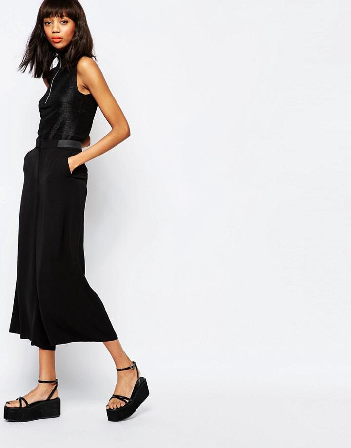 Monki Wide Leg Crop Pants - Black
