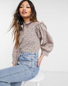 Y.a.s Shirt With Frill Shoulders In Floral Print-multi