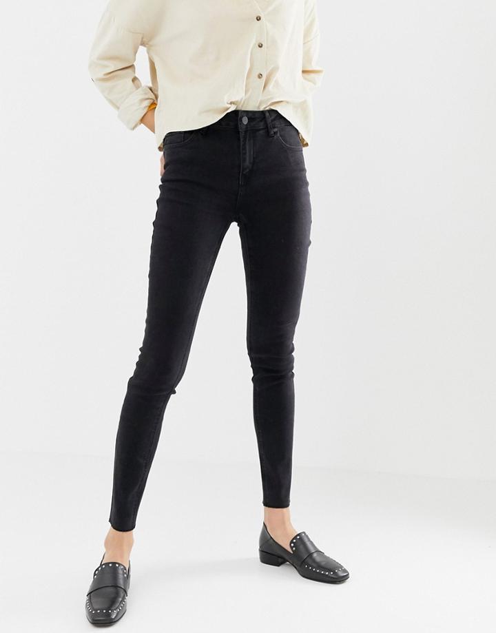 Only Pearl Mid Rise Raw Hem Skinny Jeans-black