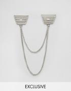 Designb Clean Collar Tips In Silver With Double Chain - Silver
