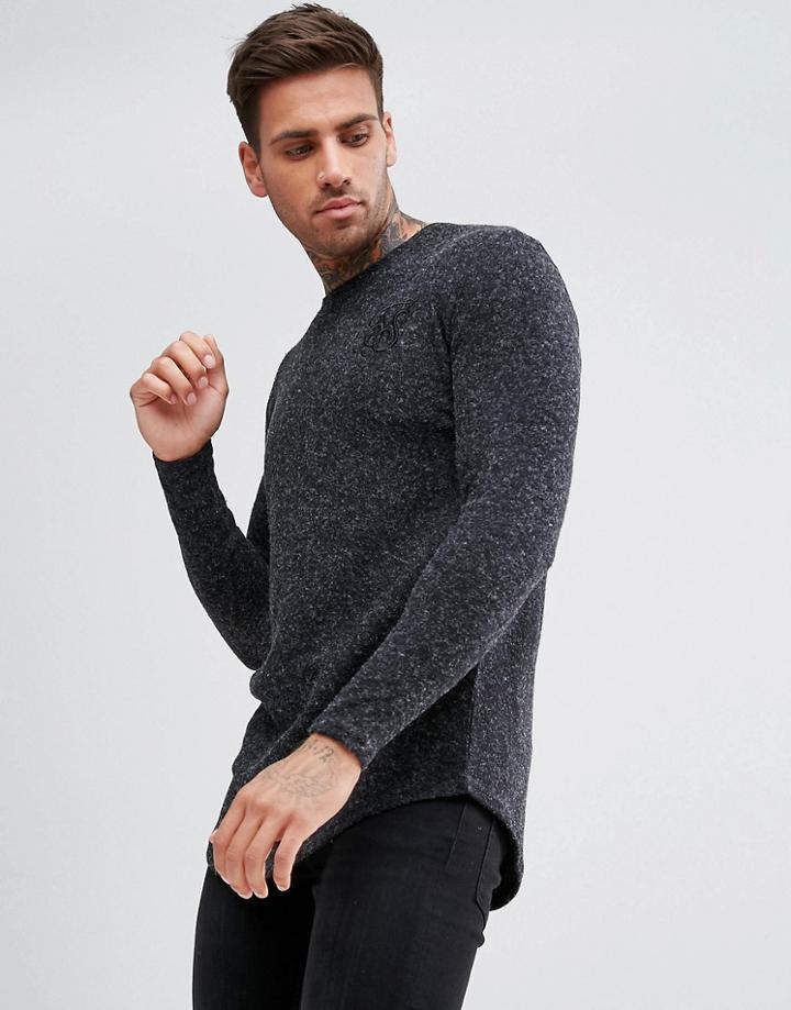 Siksilk Knitted Long Sleeve T-shirt In Black - Black