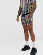 Asos Design Two-piece Jersey Skinny Shorts In Shorter Length Stripes-multi