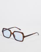 Asos Design Square Sunglasses In Tortoiseshell With Blue Lens - Brown