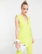 River Island Collarless Sleeveless Blazer In Lime - Part Of A Set-green