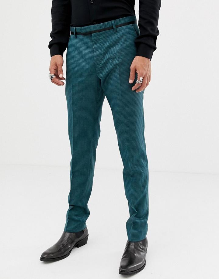 Twisted Tailor Super Skinny Suit Pants In Two Tone Geo - Green