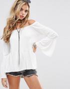 Boohoo Bardot Frill Top - White