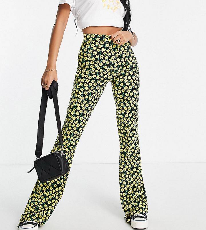 Asos Design Tall Flare Pants In Yellow Floral Ditsy Print-multi