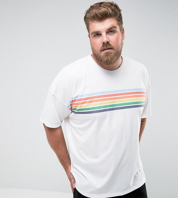 Asos Plus Oversized T-shirt With Chest Rainbow Stripe - White