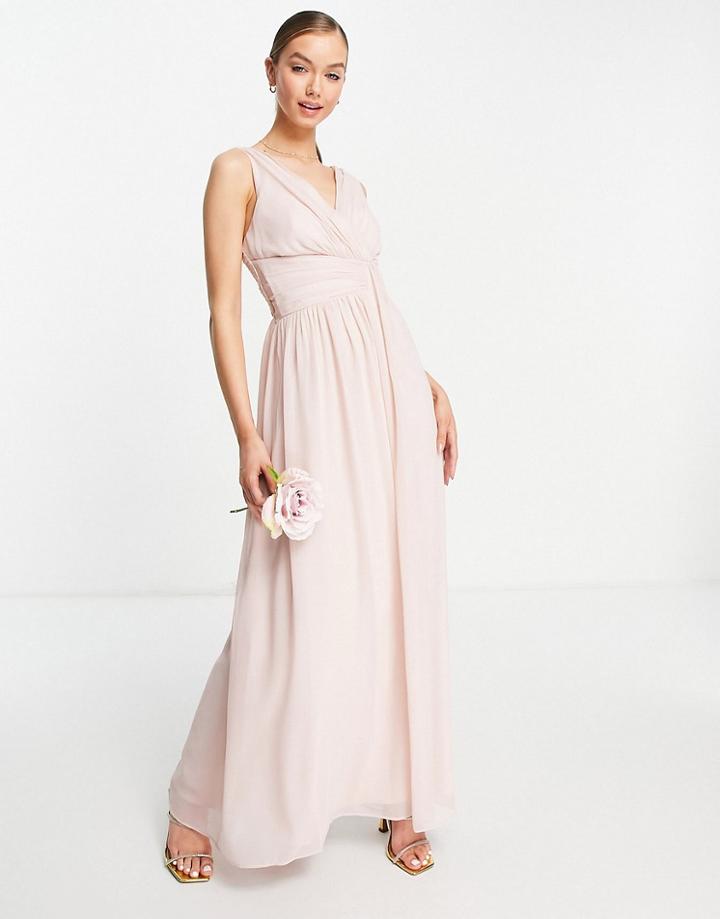 Little Mistress Bridesmaids V Neck Maxi Dress In Pink