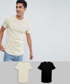 Asos Design Longline T-shirt In Waffle With Curve Hem 2 Pack Save - Multi
