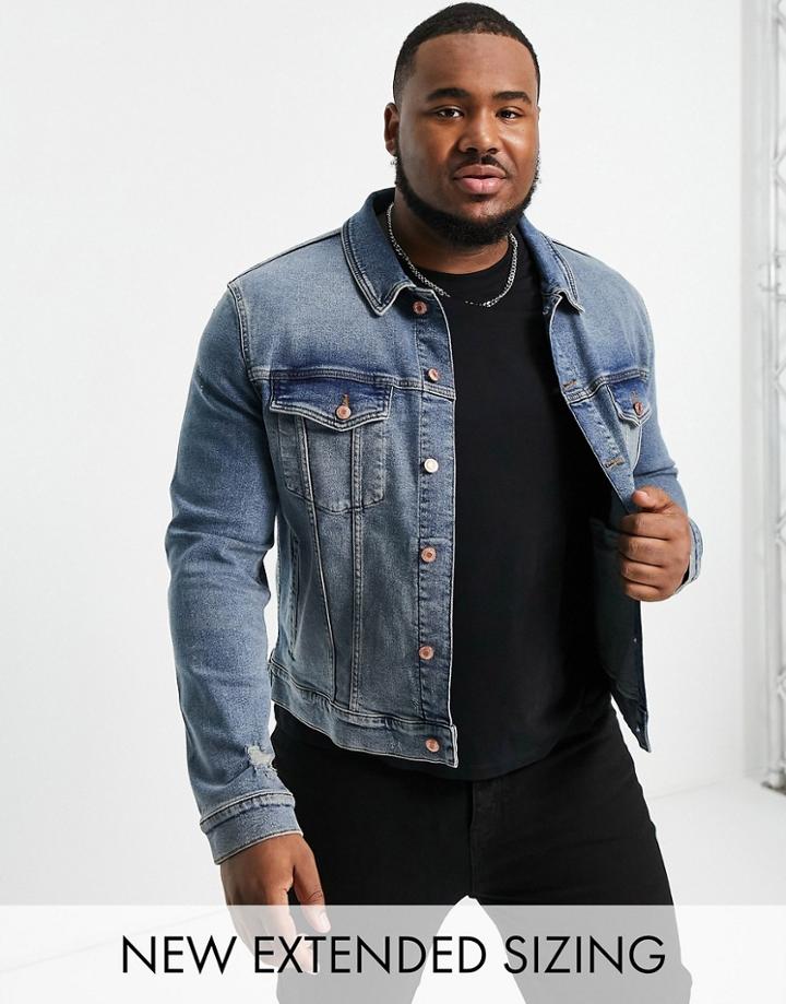 Asos Design Skinny Denim Jacket In Vintage Dark Wash-blues