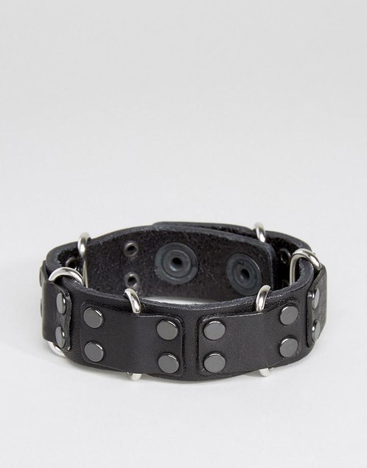 Diesel A-carez Studded Leather Bracelet - Black
