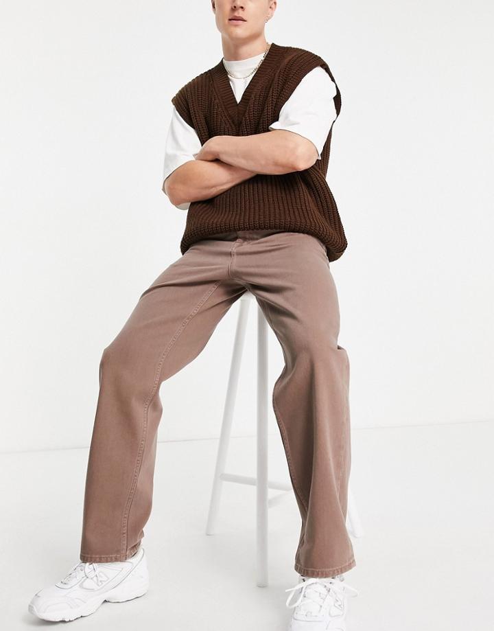 Asos Design Baggy Jeans In Washed Brown