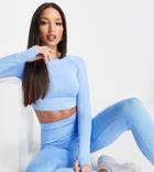Love & Other Things Tall Gym Seamless Knitted Cropped Top In Blue-blues