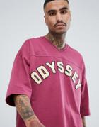 Asos Design Oversized V Neck T-shirt With Odyssey Print And Half Sleeve - Red