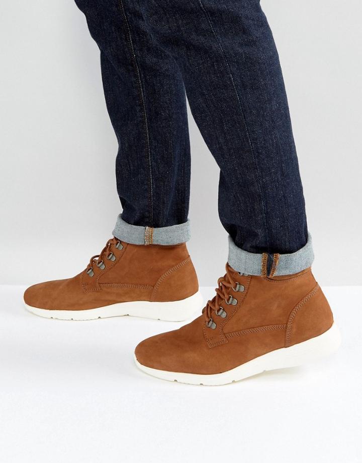 Asos Lace Up Hybrid Boots In Tan Leather With Contrast Sole - Tan