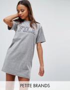 Fila Petite Velour T-shirt Dress With Contrast Logo Detail - Gray