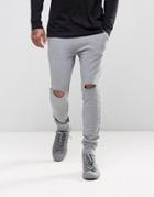 Asos Super Skinny Joggers With Knee Rips In Gray - Gray