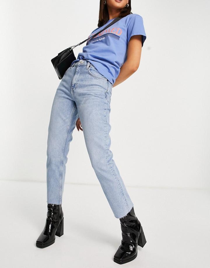 Topshop Straight Raw Hem Jean In Bleach Blue Wash-blues