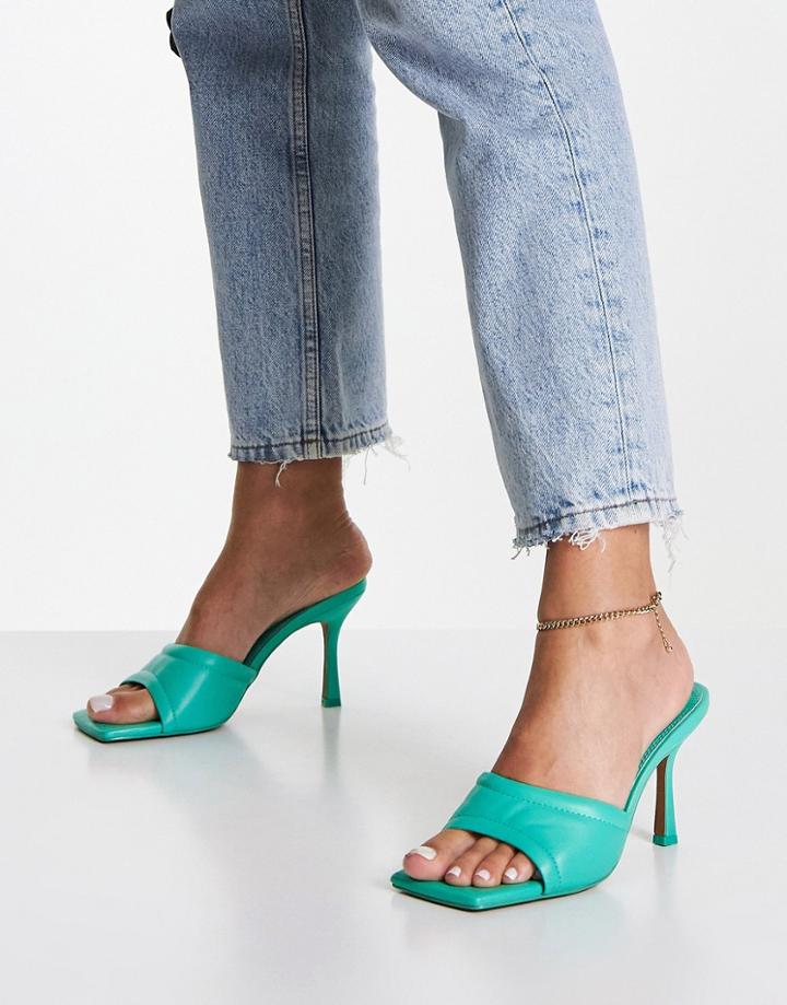 Asos Design Harvey Mid Heeled Mule Sandals In Green