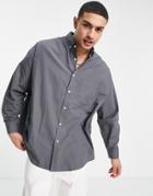 Asos Design Extreme Oversized Dad Shirt In Charcoal-grey