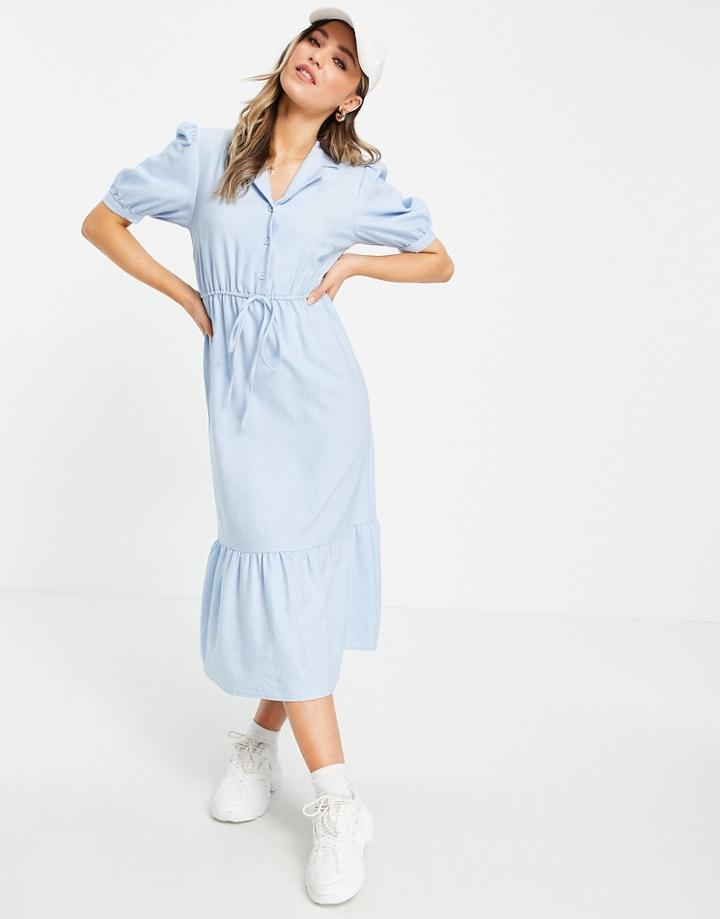 Lola May Puff Sleeve Midi Dress In Blue-blues
