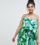 Asos Design Curve Tropic Palm Floaty Crop Two-piece Top - Multi