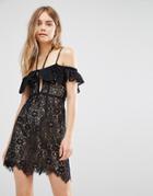 For Love And Lemons Rosemary Off Shoulder Black Lace Mini Dress - Black