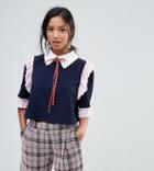 Sister Jane Petite Blouse With Embellished Tie - Navy