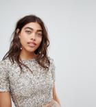 Lace & Beads Cropped Top With Embellishment And Open Back Two-piece - Brown