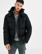 Asos Design Sustainable Puffer Jacket With Hood In Black