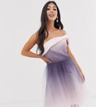 Chi Chi London Petite One Shoulder Midi Tulle Dress In Pink Dip Dye Effect