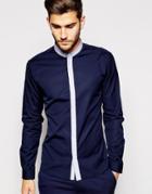 Hugo By Hugo Boss Shirt With Contrast Collar & Placket Slim Fit - Blue