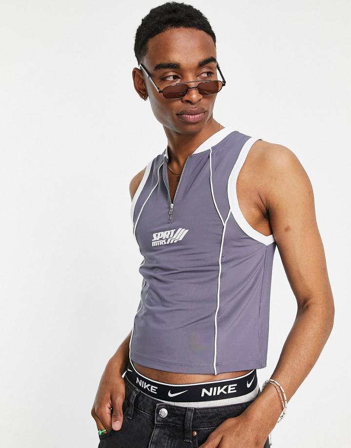 Asos Design Shrunken Fit Racer Tank Top In Gray With Zip-blue