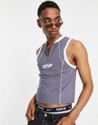 Asos Design Shrunken Fit Racer Tank Top In Gray With Zip-blue