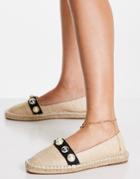 Asos Design Jenna Faux Pearl Espadrilles In Natural Raffia-neutral