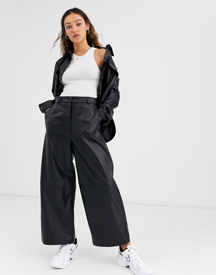 Weekday Regina Pu Wide Leg Pants In Black