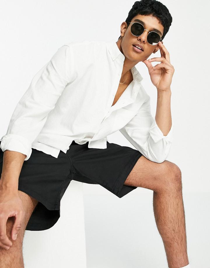 Asos Design Relaxed Fit Button Collar Linen Shirt In White