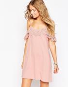 Asos Cold Shoulder Lace Trim Dress - Pink