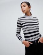Brave Soul Knitted Sweater With Funnel Collar - Gray
